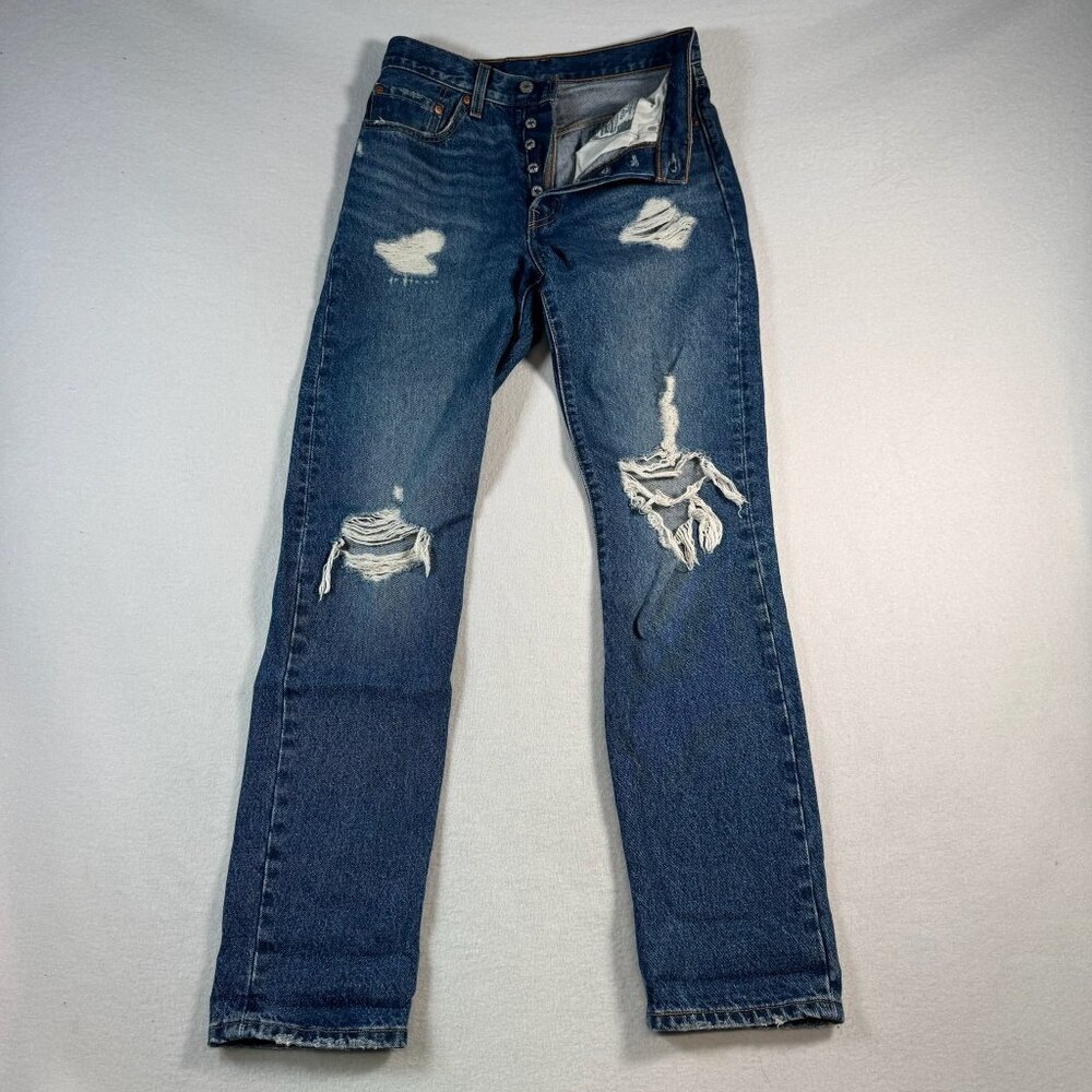 Levi's Women's Straight Leg Distressed Dark Blue Jeans